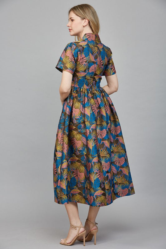 Collared Jacquard Print Dress