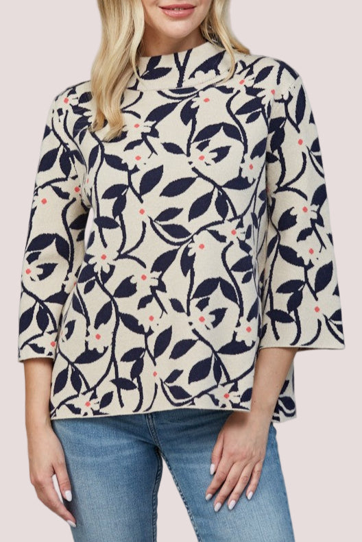 Floral & Leaves Jacquard Knit Sweater