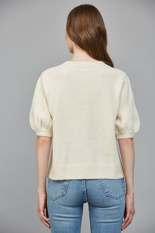 Victoria Ivory Round Neck Cardigan