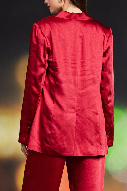 Evelyn Satin Blazer- Red