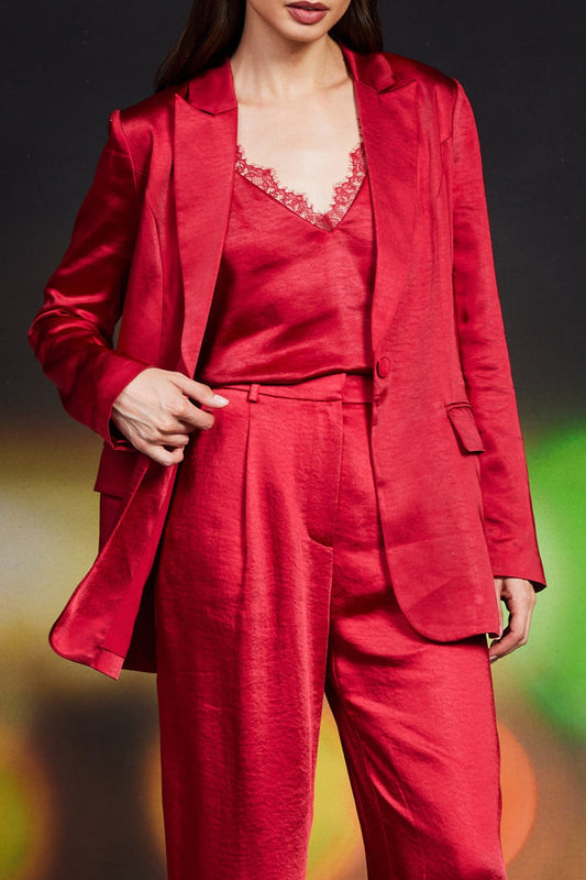 Evelyn Satin Blazer- Red