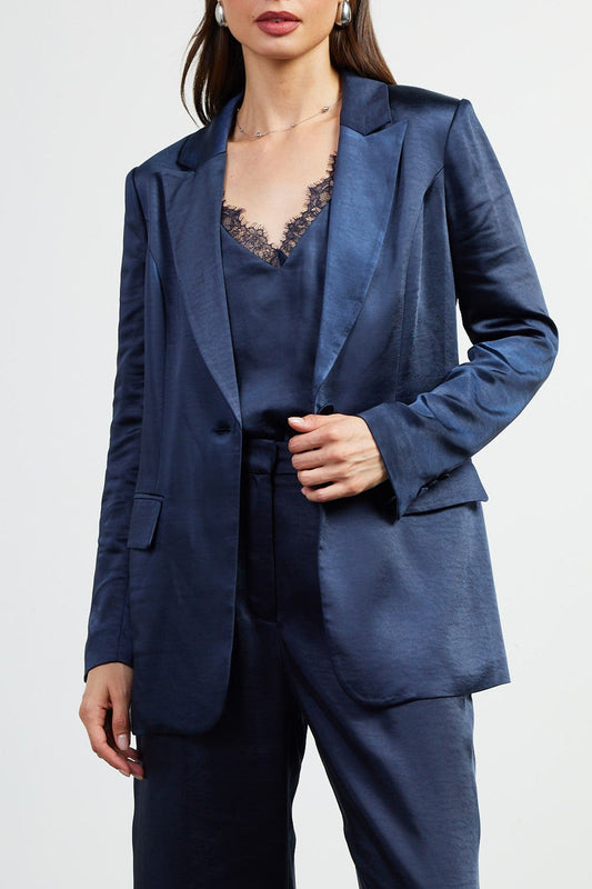 Evelyn Satin Blazer- Navy