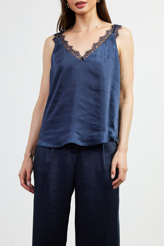 Satin Sheer Top - Navy