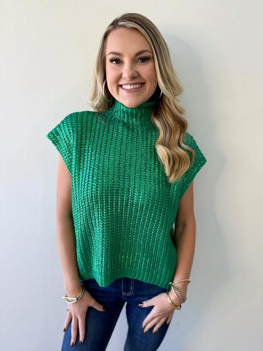 Glitzy Metallic Sweater - Green