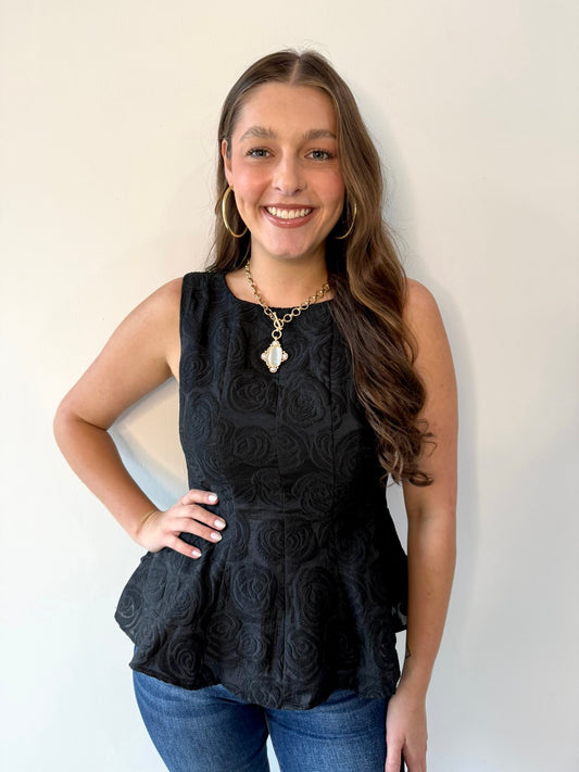 Black Textured Peplum Top