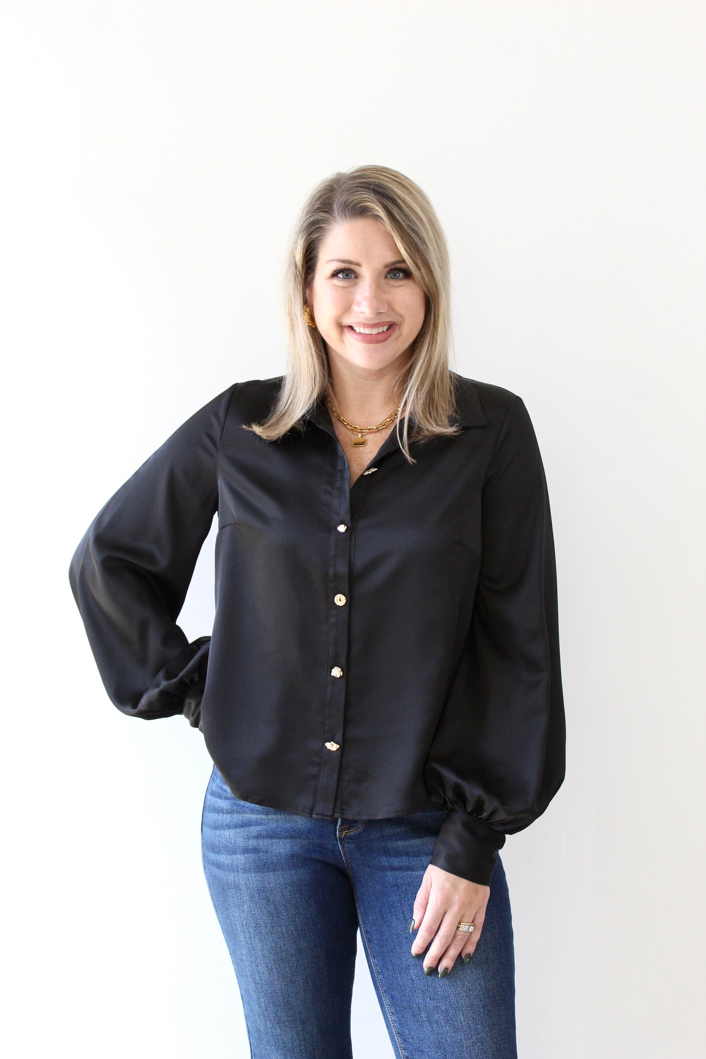 Gold Accent Satin Like Blouse