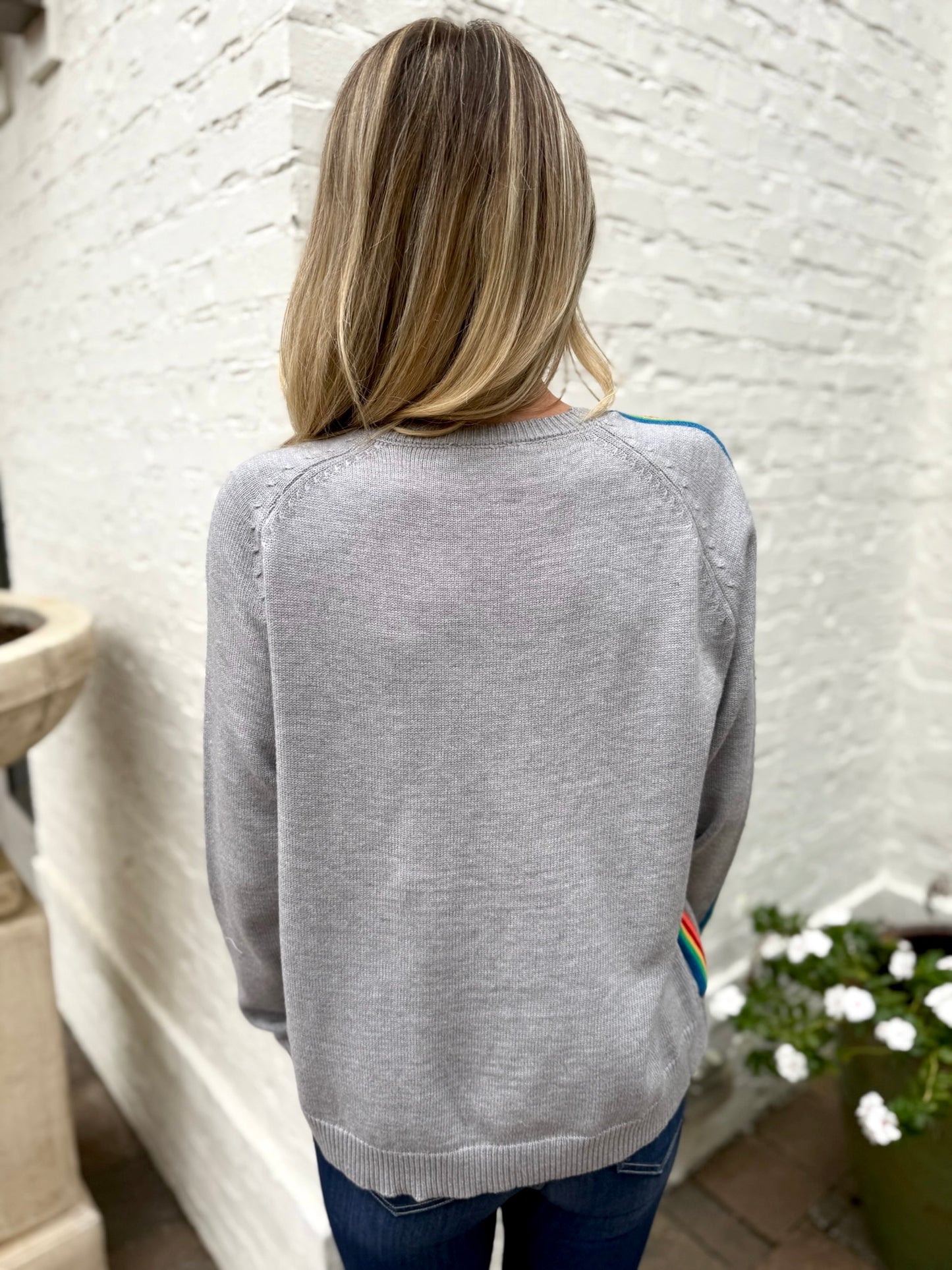 Heather Grey Rainbow Accent Sweater