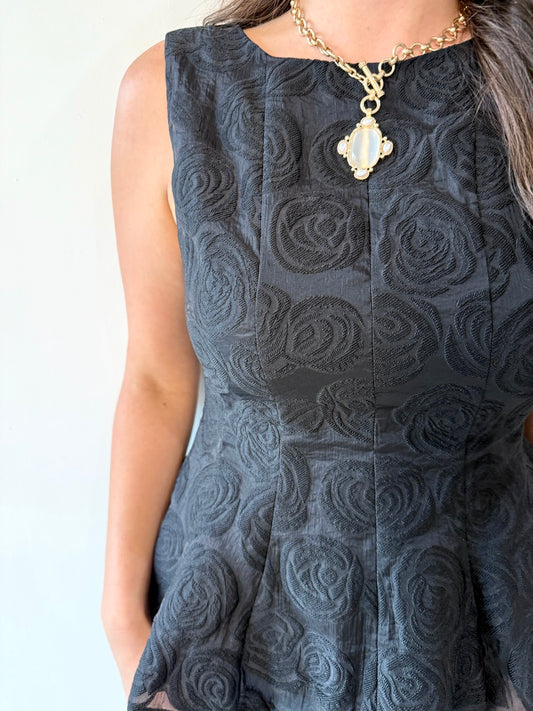 Black Textured Peplum Top