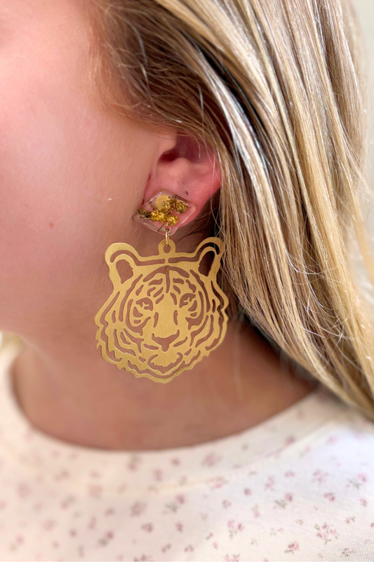 Go Get Em Tiger Earrings Gold