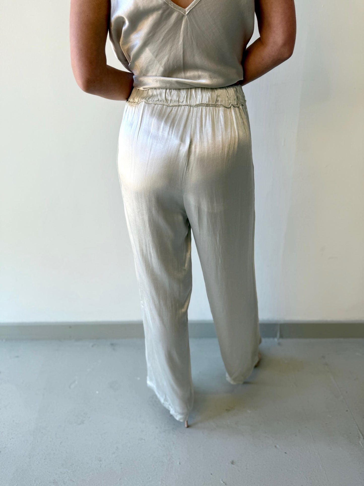 Italian Silky Straight Leg Pants - Beige