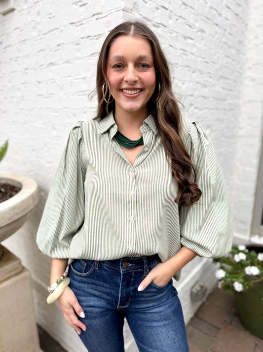 Pleated Stripe Shirt - Mint