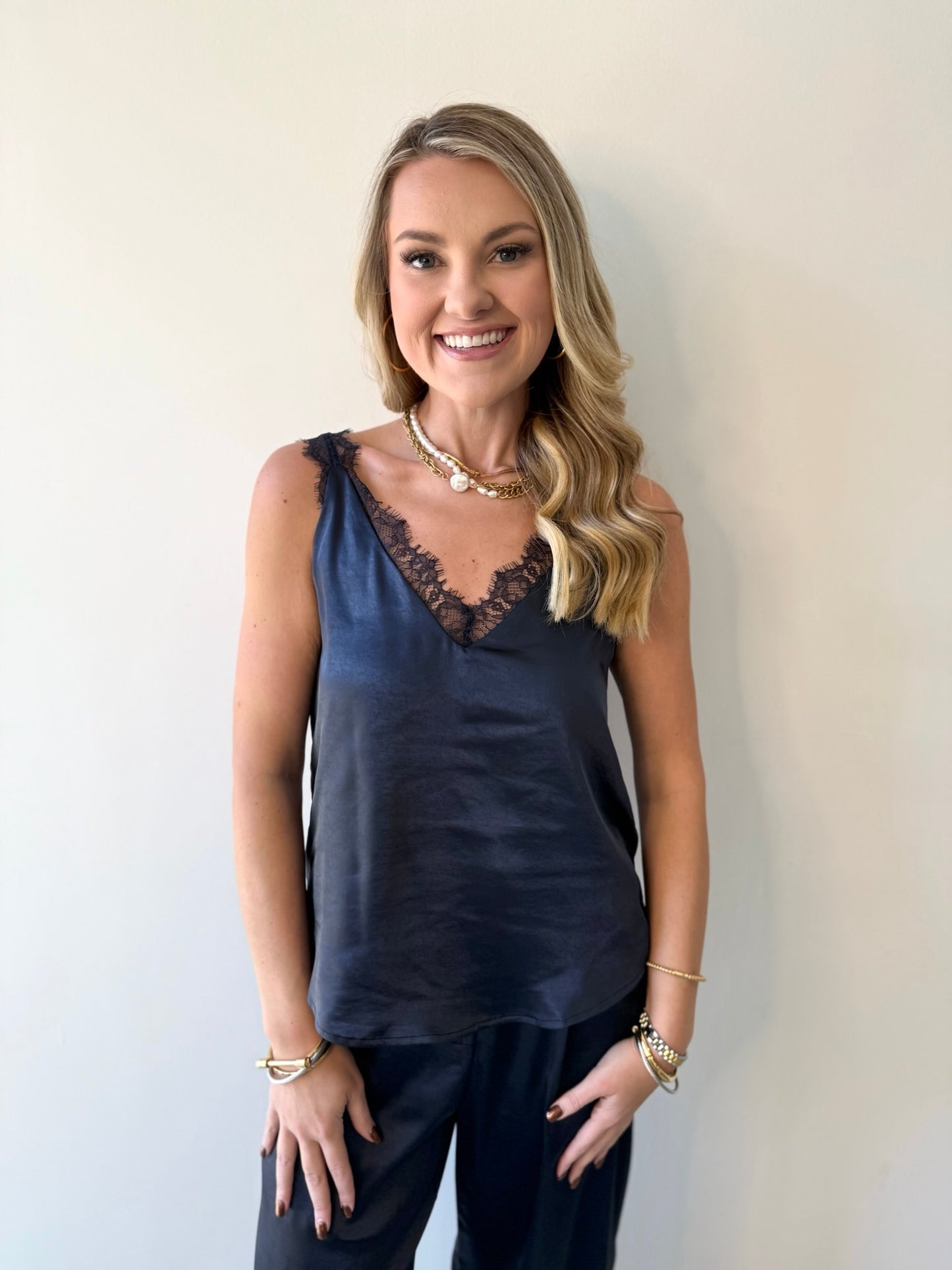 Satin Sheer Top - Navy