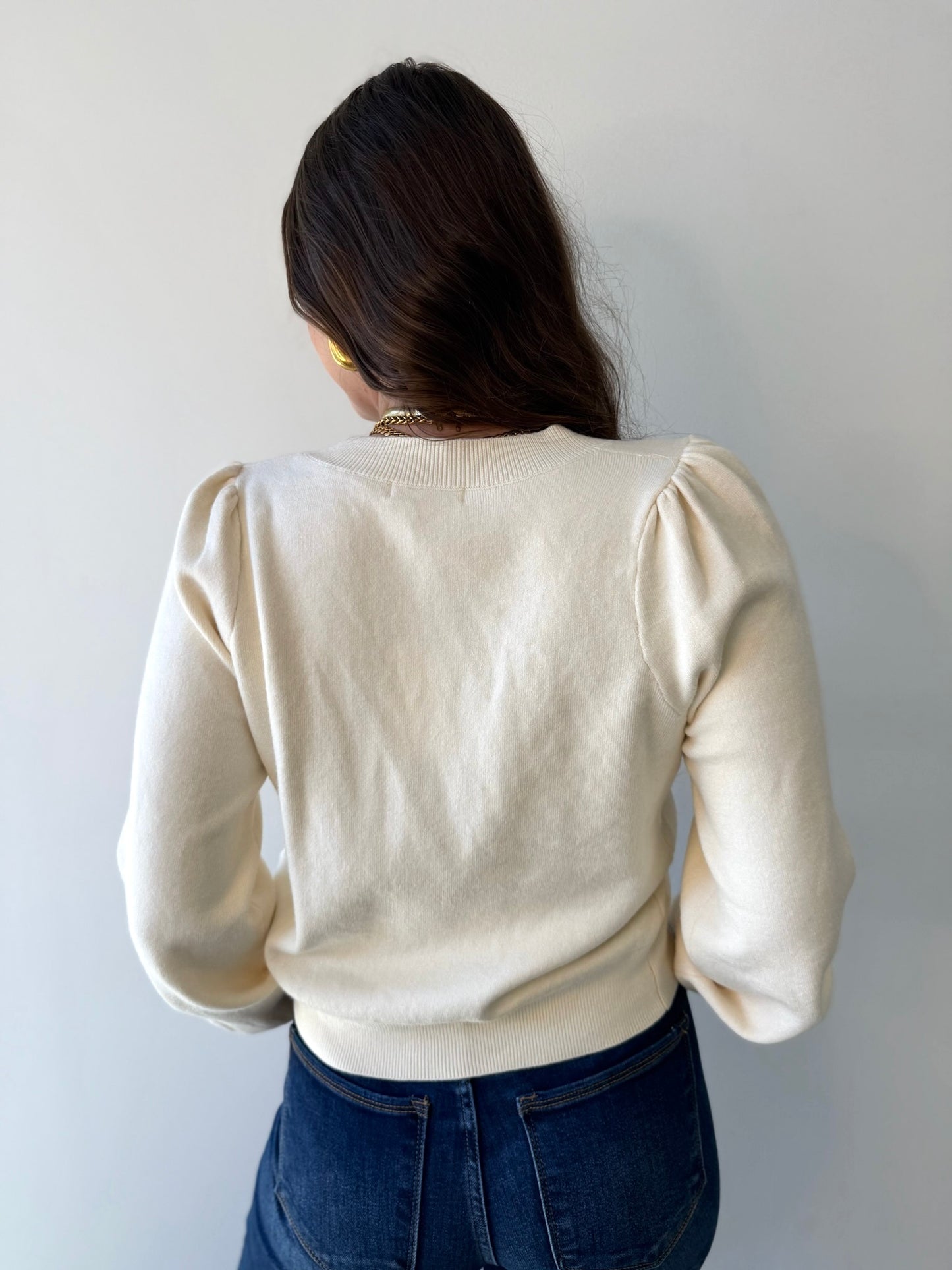 Delicate Ribbon Trim Knit Cardigan - Cream