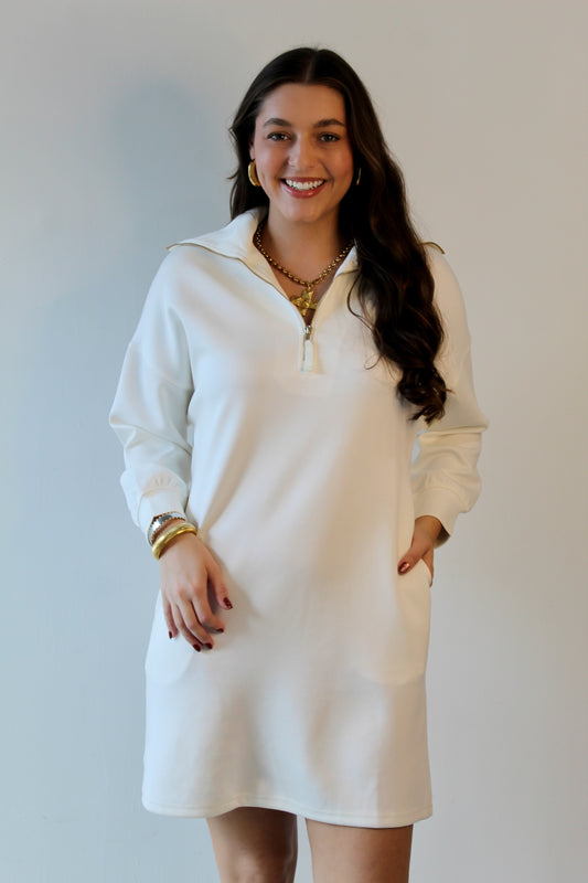 Modal Quarter Zip Dress - Ivory