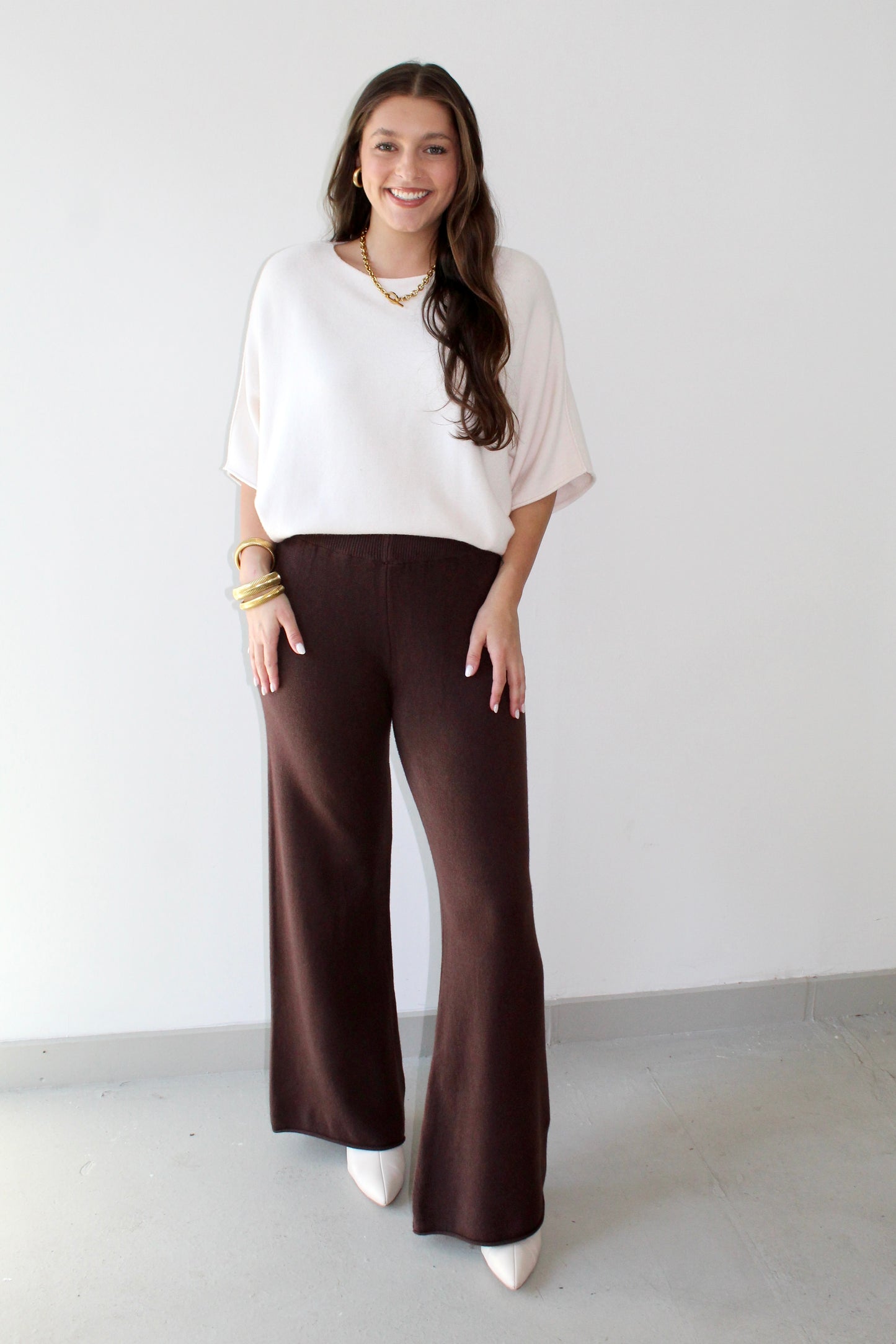 Italian Viscose Knit Flared Pant - Brown