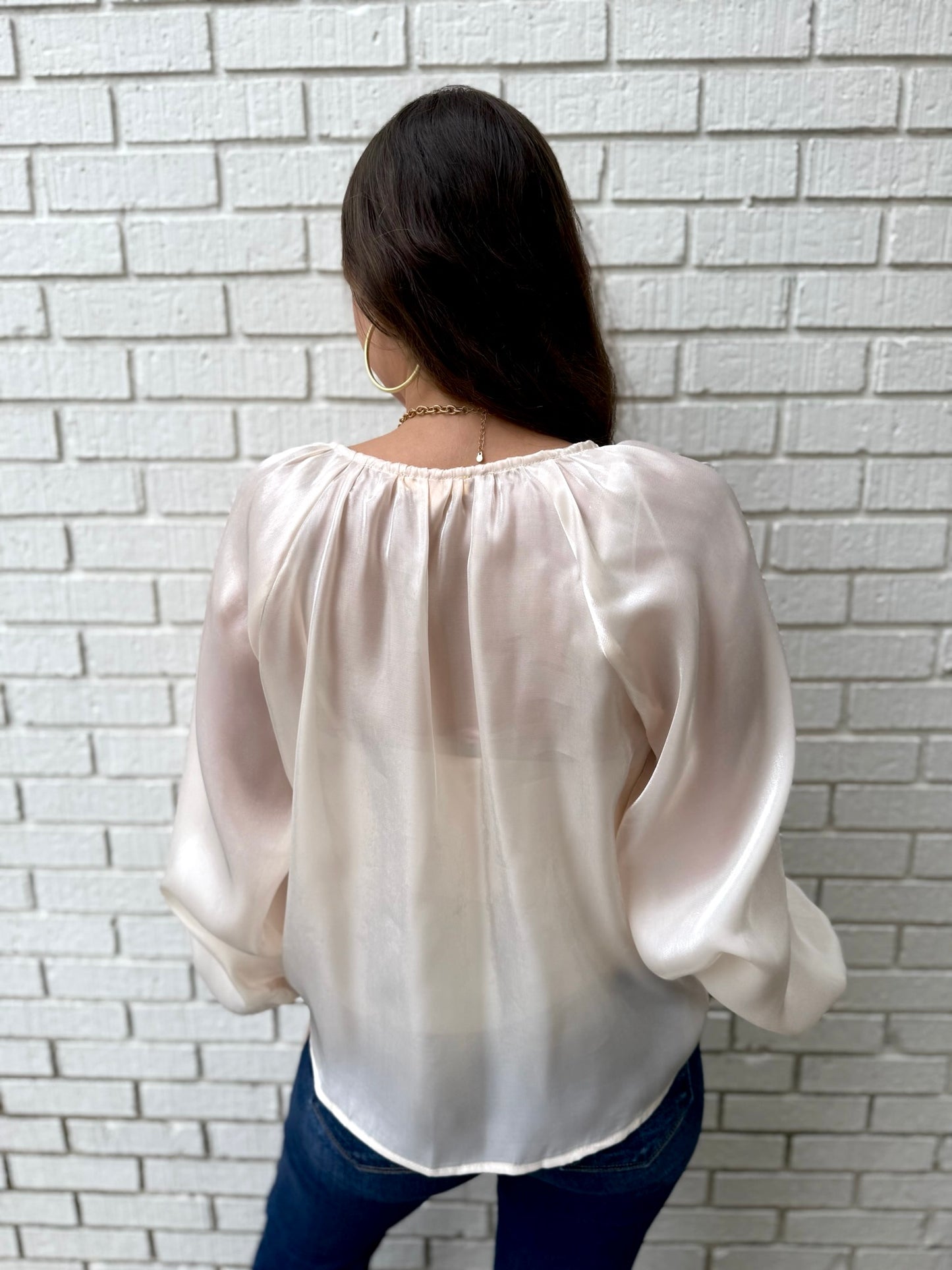 Solid Sheen Peasant Top