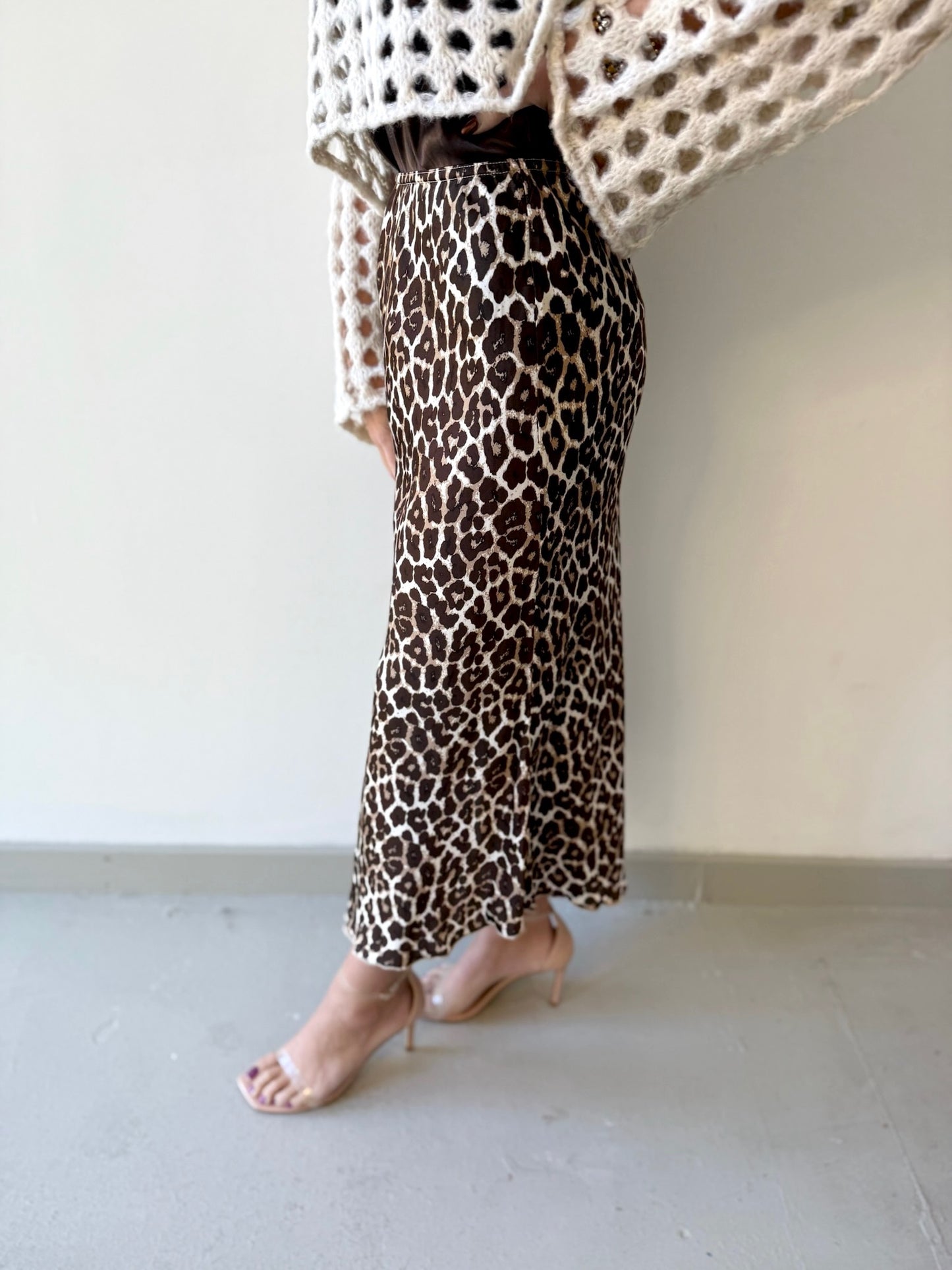 Cheetah Print Silky Midi Skirt