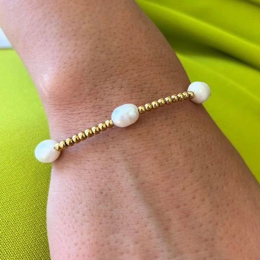 3mm Gold Bead with Pearls Clasp Bracelet - Private Gallery Boutique