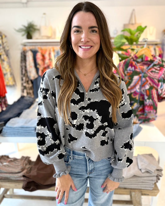 Addie Abstract Zip Sweater