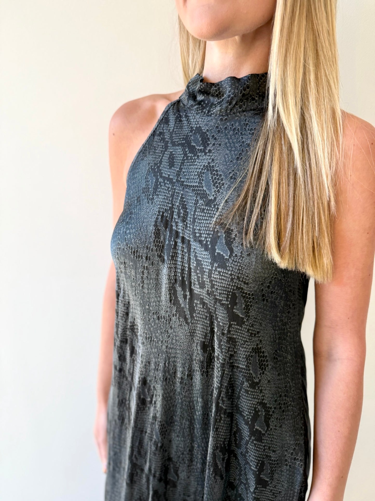 Python Print Mock Neck Maxi Dress