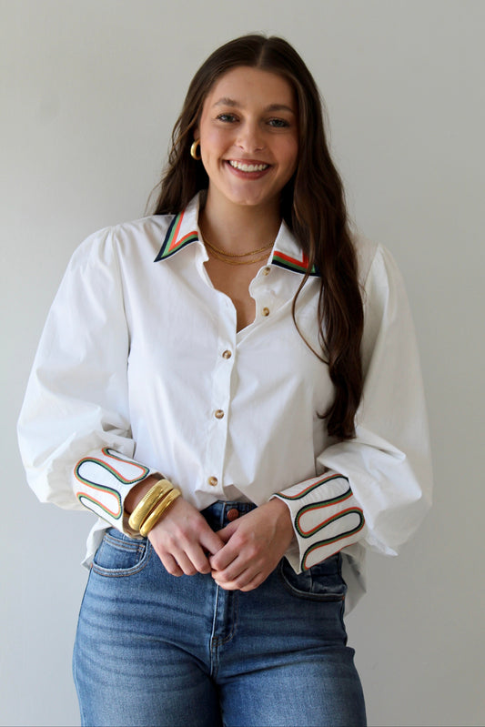 Embroidery Accent Shirt  -White