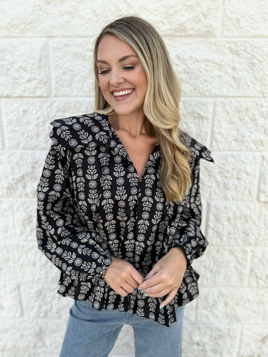 Oversized Collar Peplum Hem Blouse