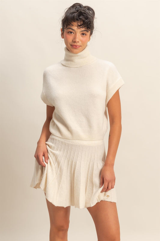 Mock Neck top & Skirt Set - Cream