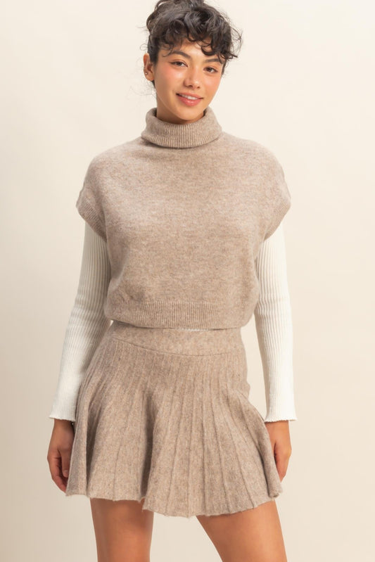 Mock Neck top & Skirt Set -Dark Taupe