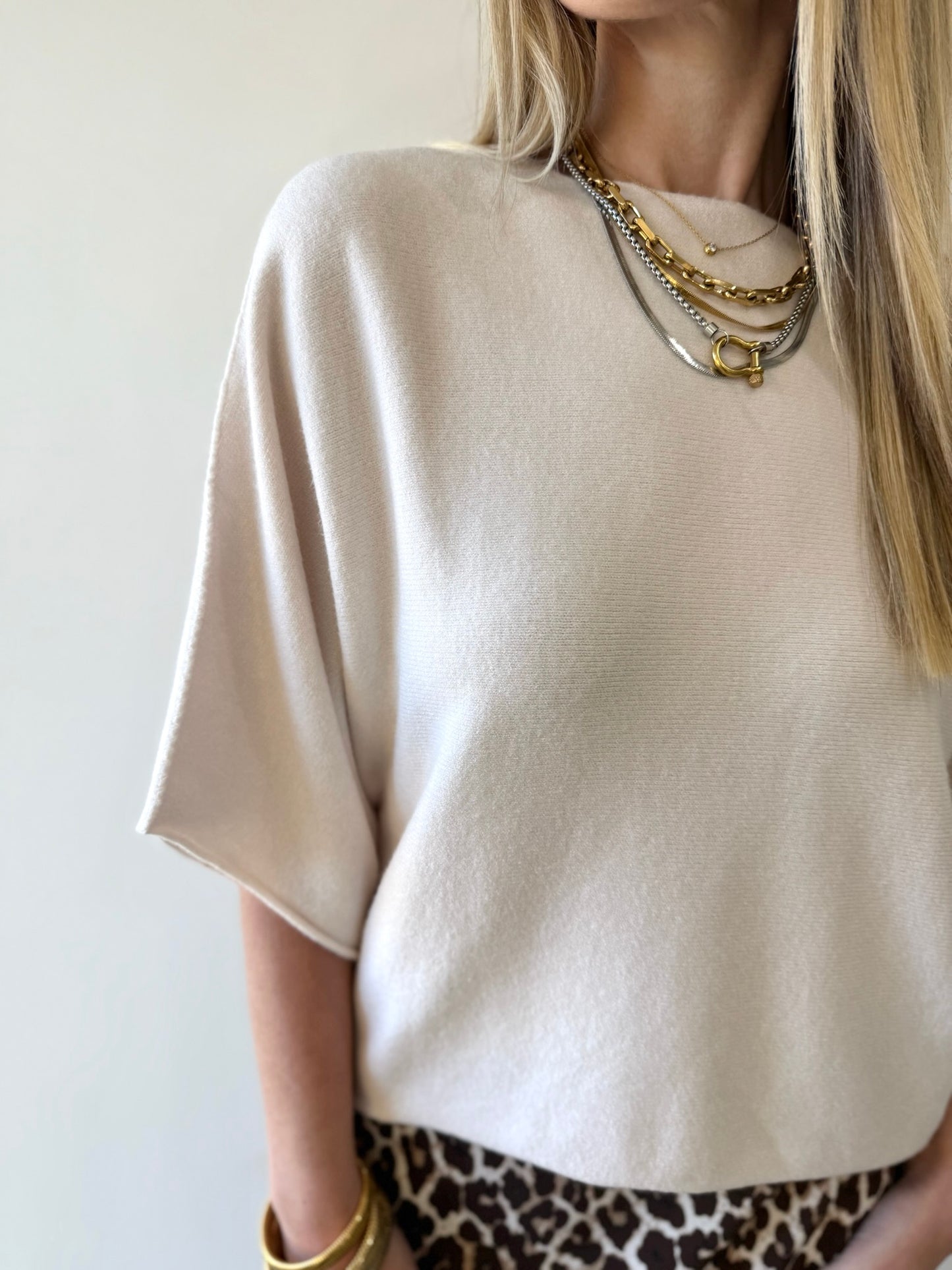 Crew Neck Batwing Top - Ivory