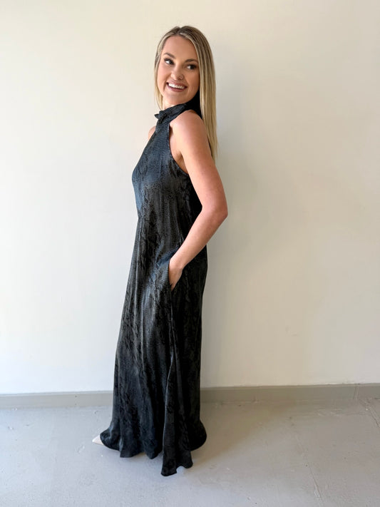 Python Print Mock Neck Maxi Dress