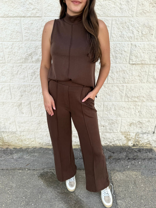 Buttery Soft Pintuck Top & Pant Set - Espresso