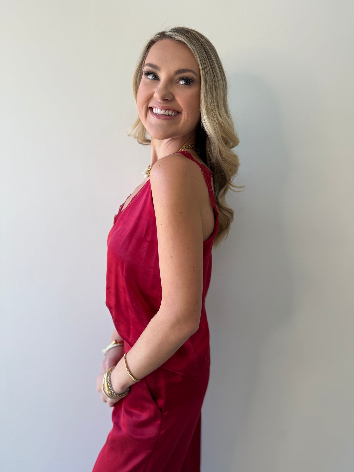 Satin Sheer Top - Red