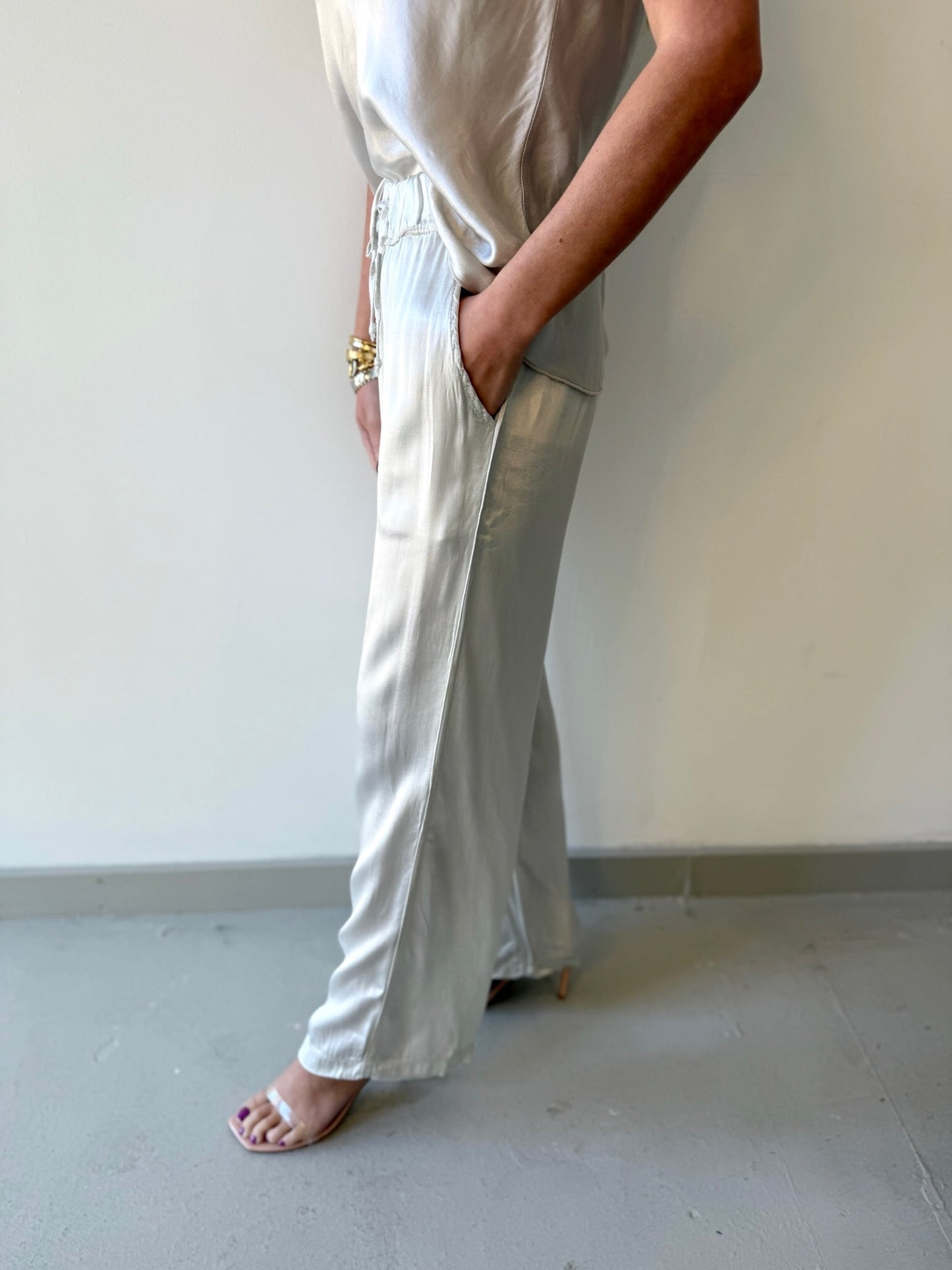 Italian Silky Straight Leg Pants - Beige