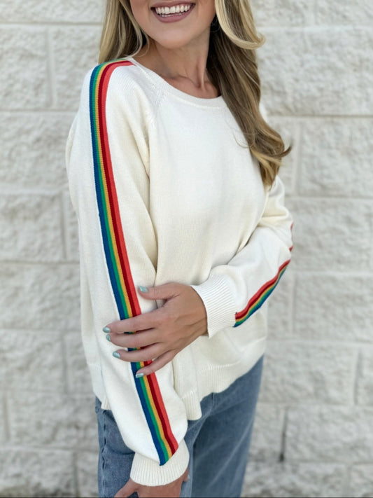 Rainbow contrast accent Sweater - Cream