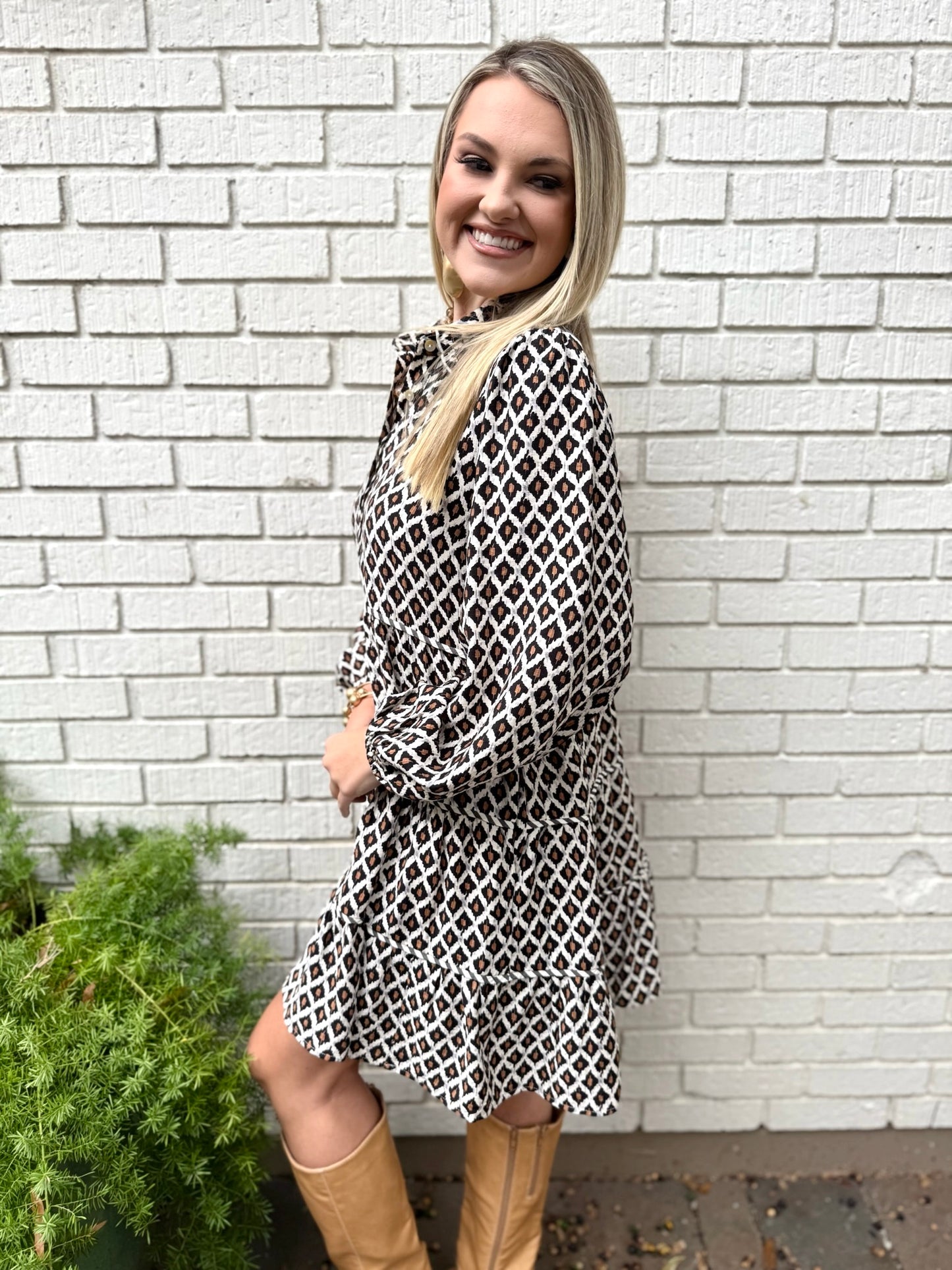 Diamond Ruffled Print Dress