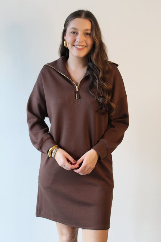 Modal Quarter Zip Dress - Cocoa