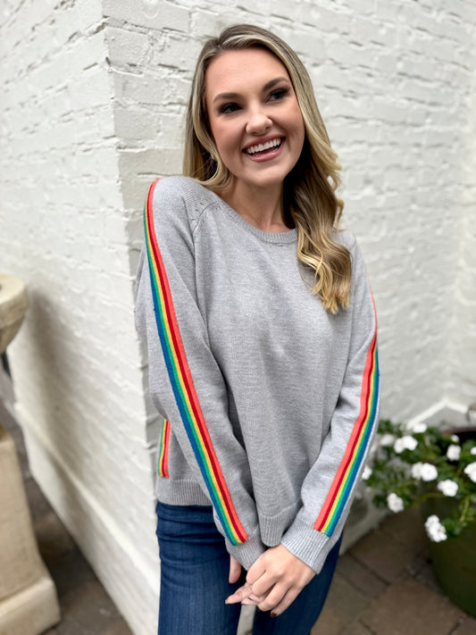 Heather Grey Rainbow Accent Sweater