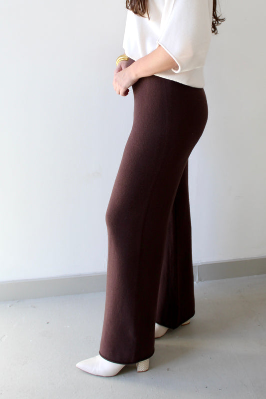 Italian Viscose Knit Flared Pant - Brown