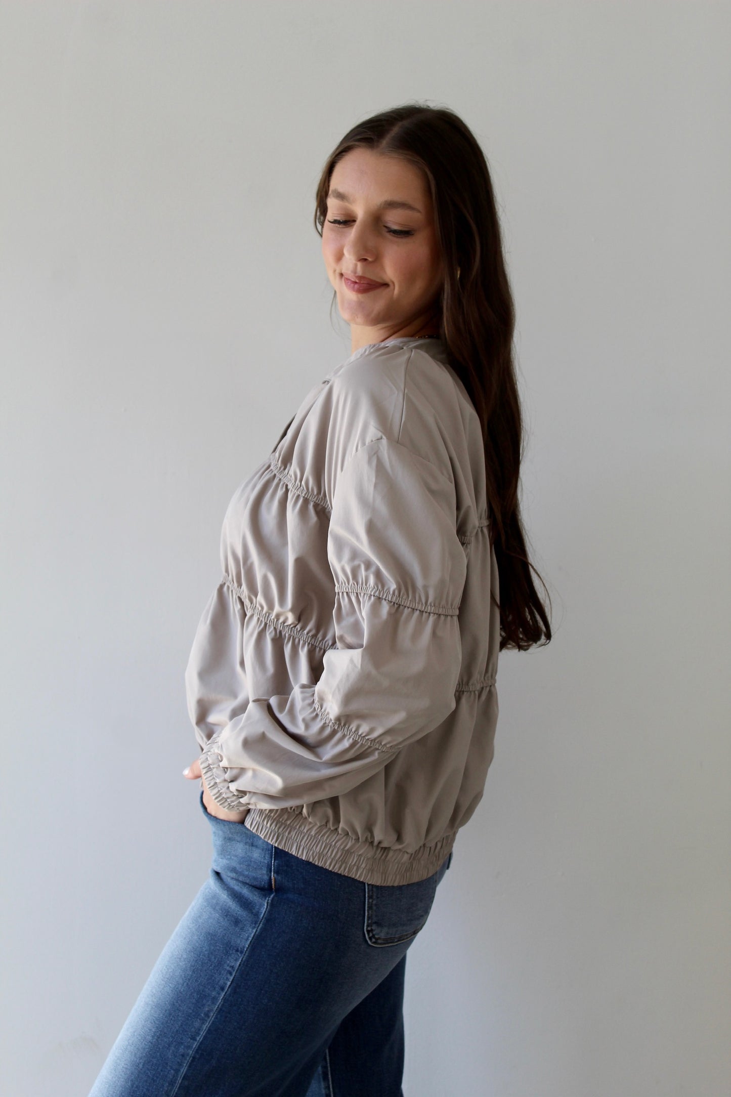 Piping Blouson Jacket - Khaki