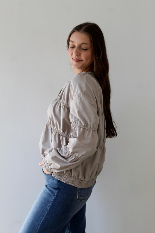 Piping Blouson Jacket - Khaki