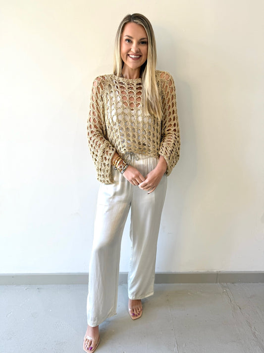 Italian Silky Straight Leg Pants - Beige