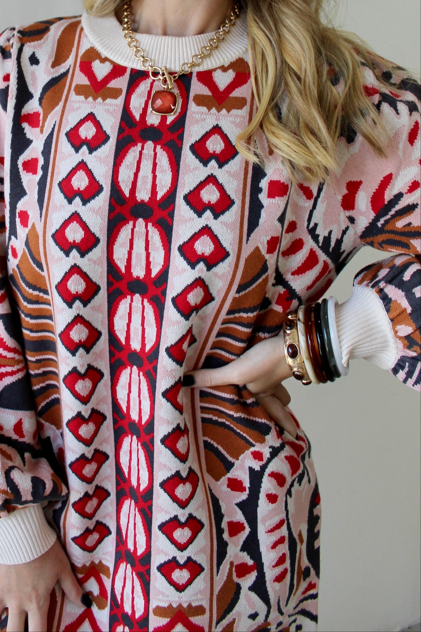 Tribal & Floral Motif Print Dress