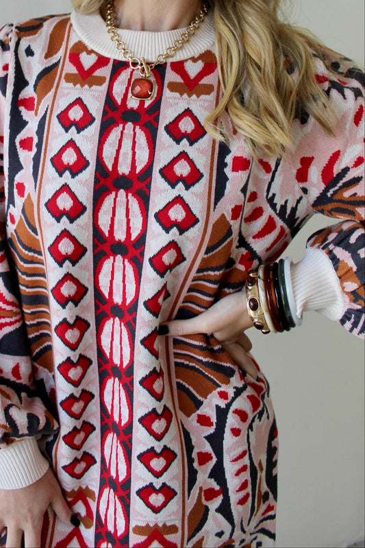 Tribal & Floral Motif Print Dress