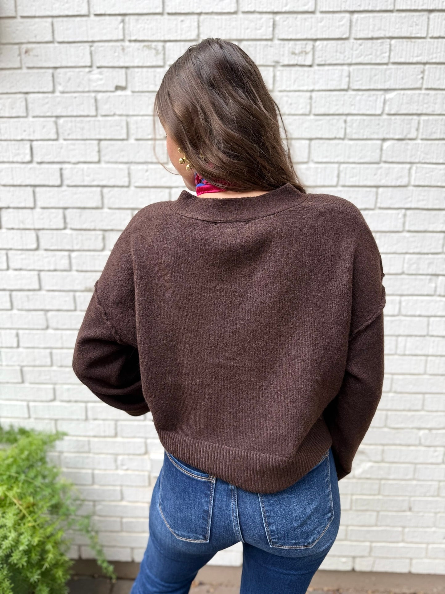 Accent Button Down Knit Cardigan - Brown