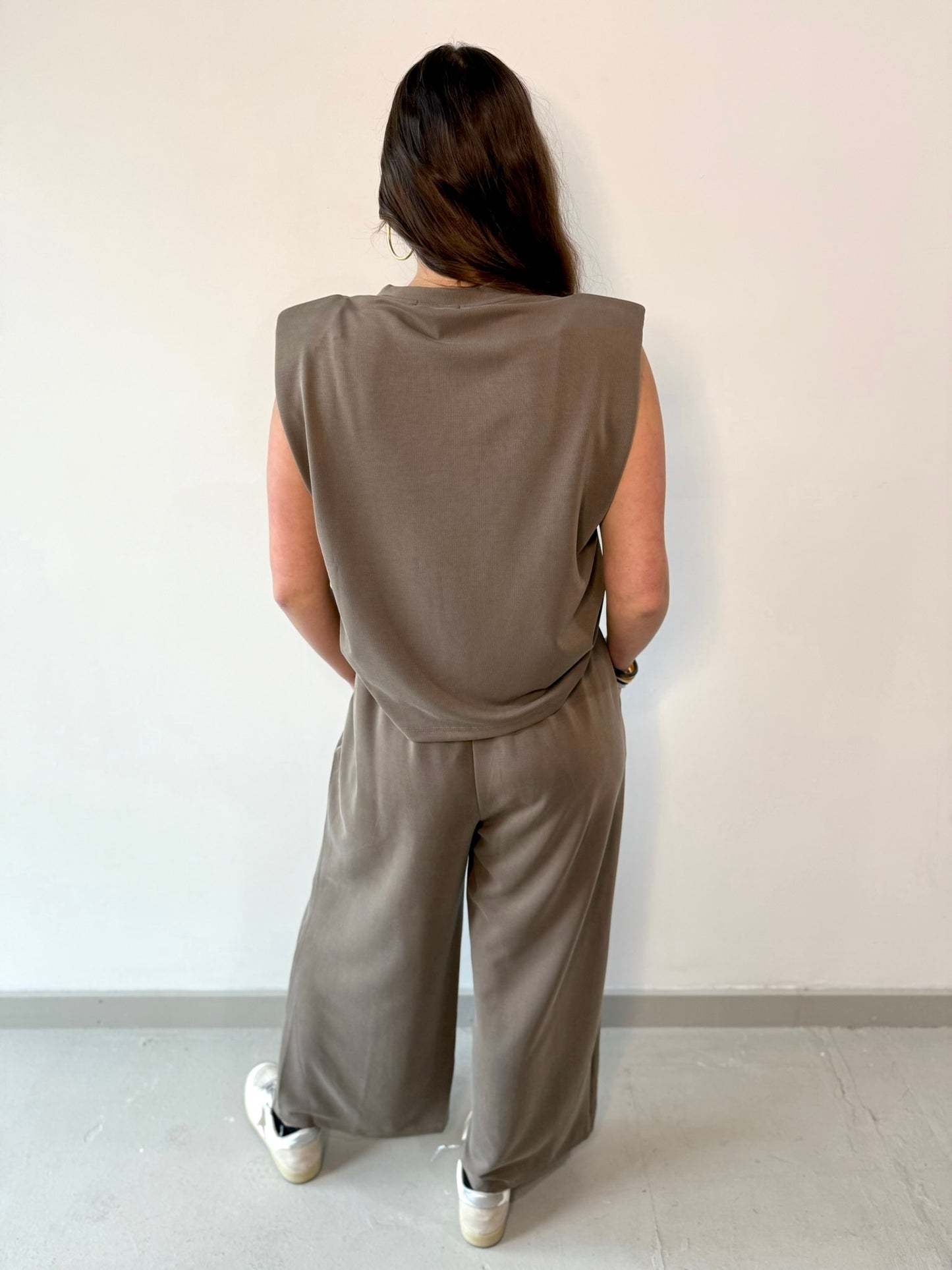 Ruched Top & Pleated Wide Leg Set - Mocha