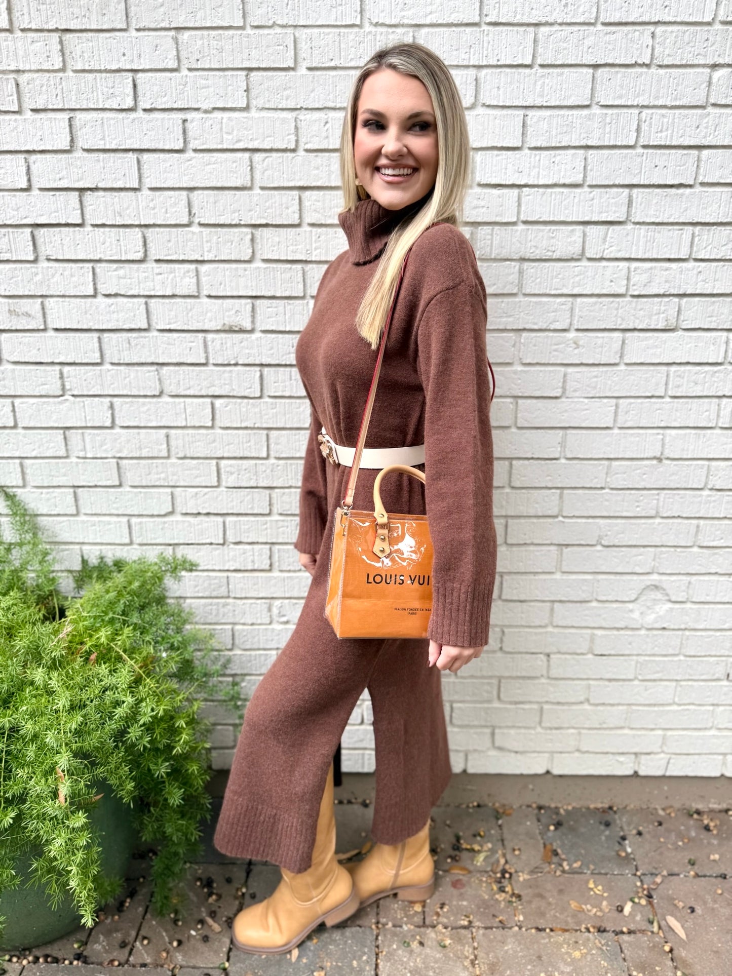 Brown Turtleneck Sweater Dress