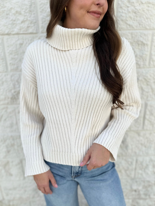 High Neck Wool Sweater -Ecru