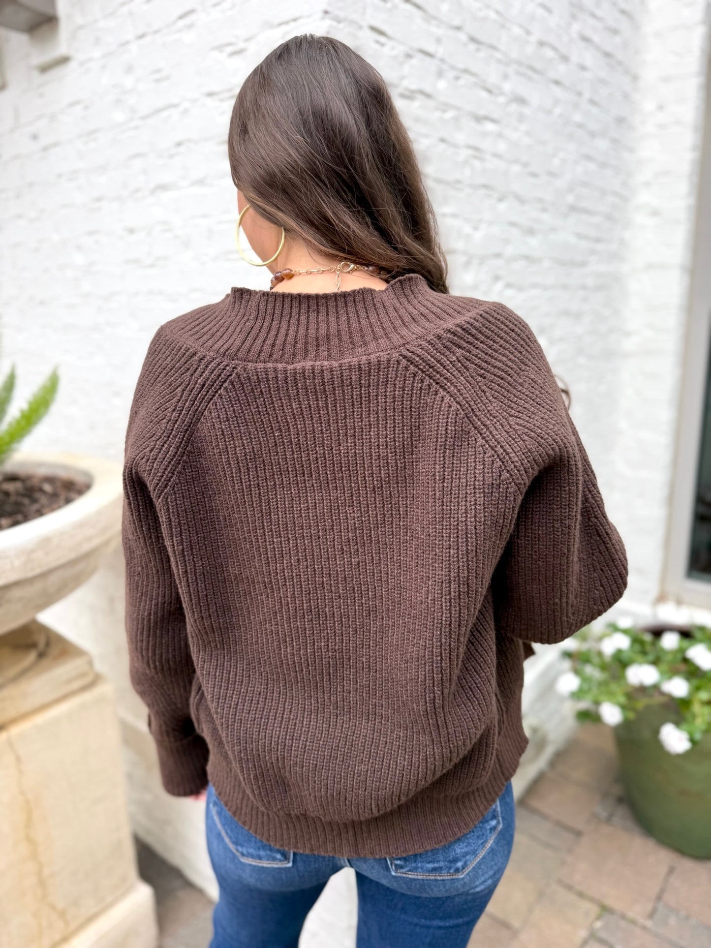 Brown Open Front Knit Cardigan