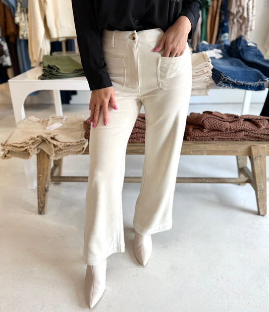 Faux Suede Wide Leg Pants - Cream
