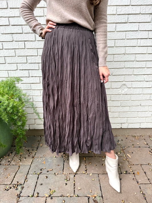 Elegant Crinkle Maxi Skirt - Dark Brown